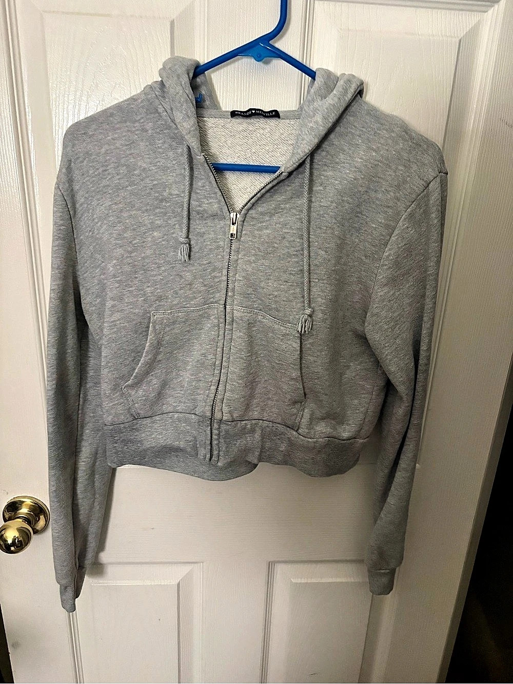 Brandy Melville Cropped Zip-Up Hoodie Gray